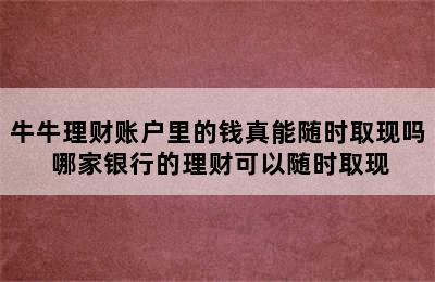 牛牛理财账户里的钱真能随时取现吗 哪家银行的理财可以随时取现